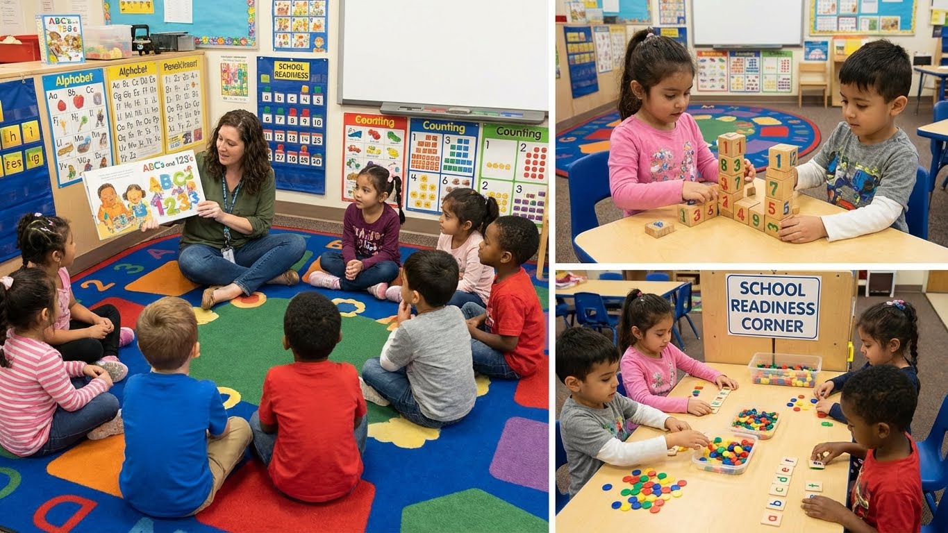 Kindergarten children learning with their teacher at Little Roses